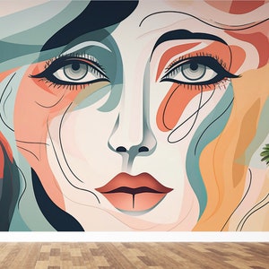 Woman Face Silhouette Peel and Stick Wallpaper for Beauty Salon Self Adhesive Removable Fabric Spa Salon Abstract Mural Wallpaper PW279