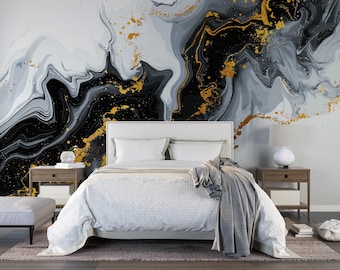 Black Marble Peel and Stick Wallpaper | Dark Stone Texture Wall Mural | PW655