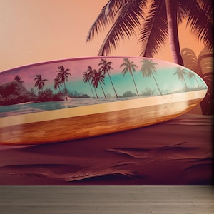 Surfing Wallpaper Ocean Wave Wall Graphics Peel and Stick Surfboard Wallpaper Self Adhesive Removable Mural PW563