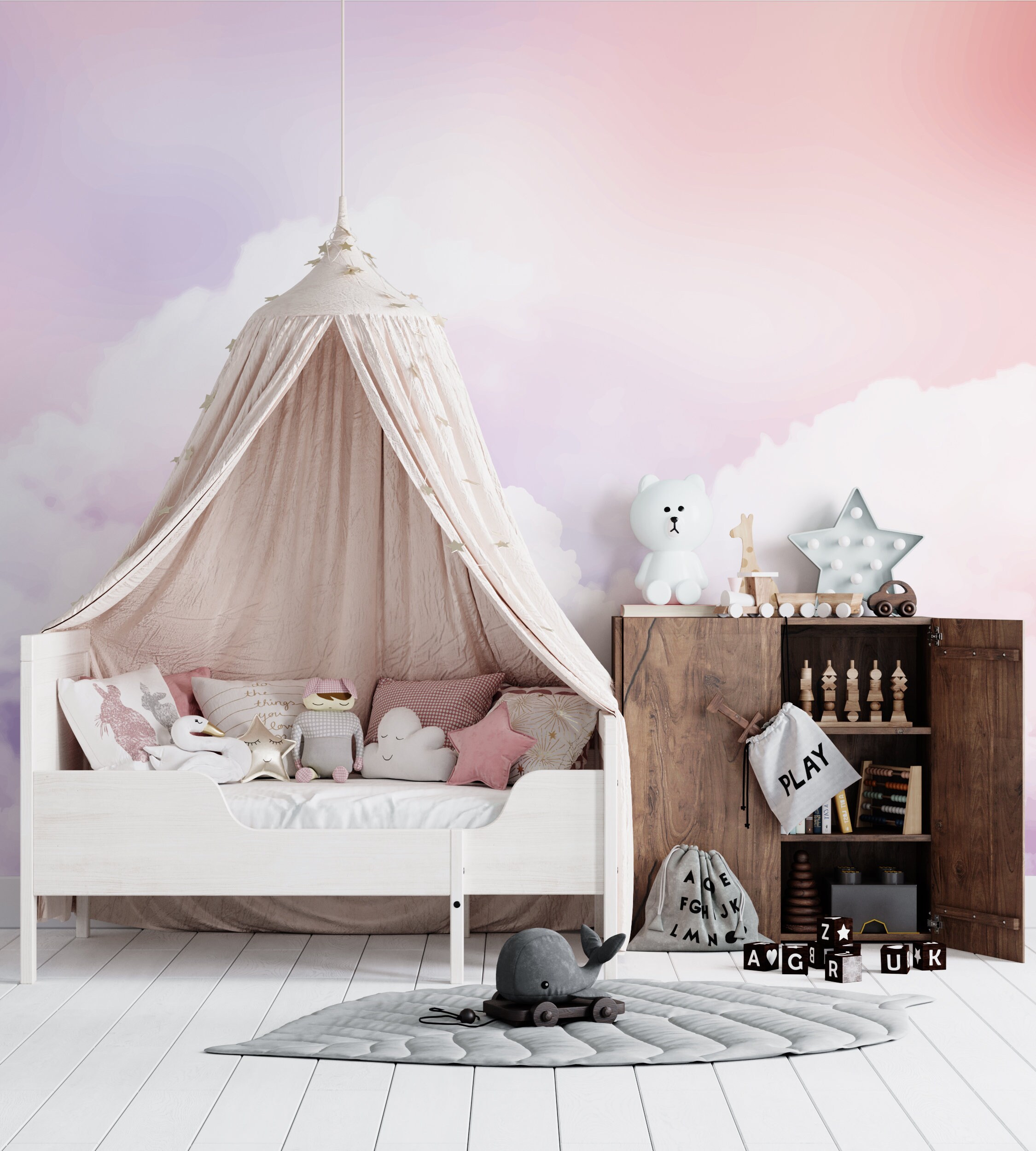 Pastel Horizon Sky | Watercolor Cloud Peel and Stick Wallpaper | Blue ...