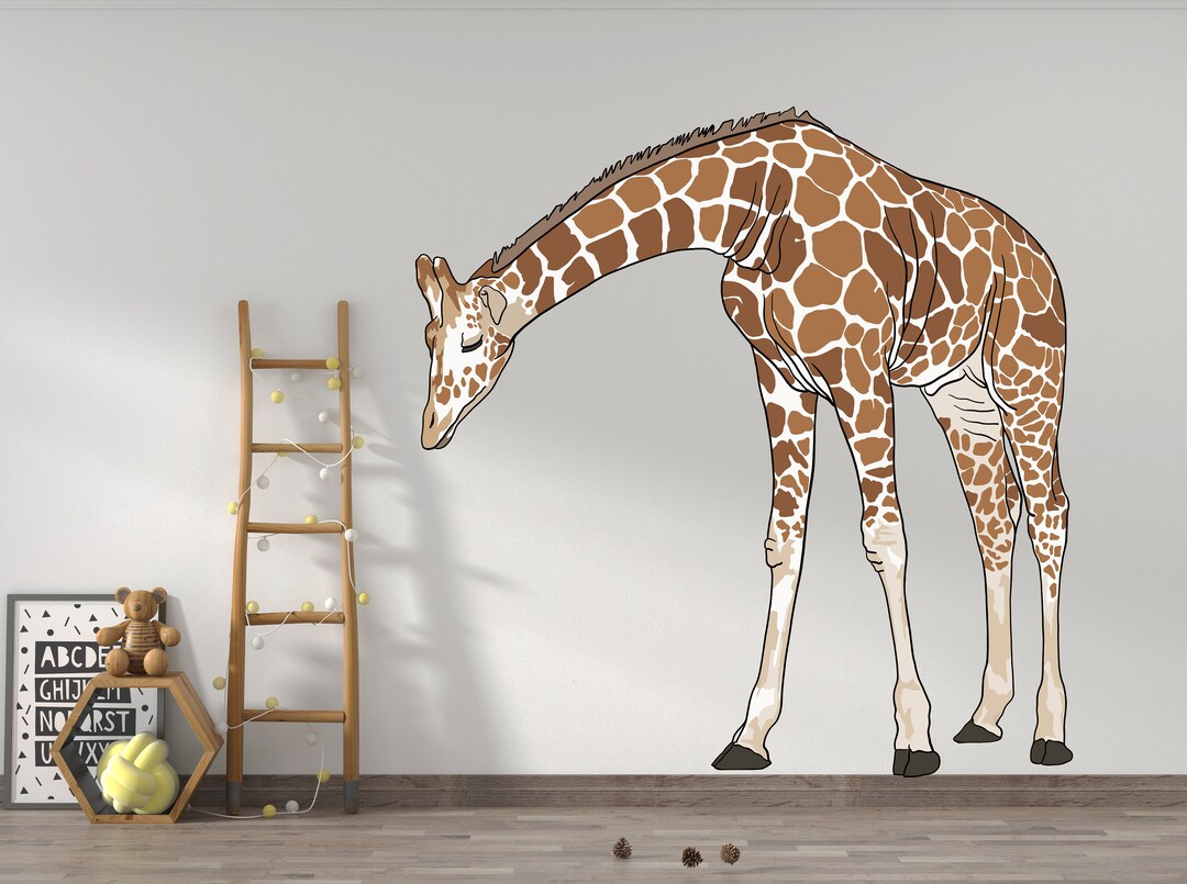 Gentle Baby Giraffe Wall Decal | Safari Jungle Nursery Sticker | Tall ...