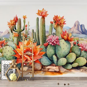 Carta da parati adesiva e adesiva per pareti con cactus, motivo a cactus, PW328