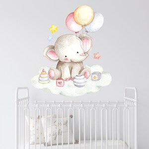 Cute Baby Elephant Watercolor Wall Decal for Kids Nursery Elephant Wall ...