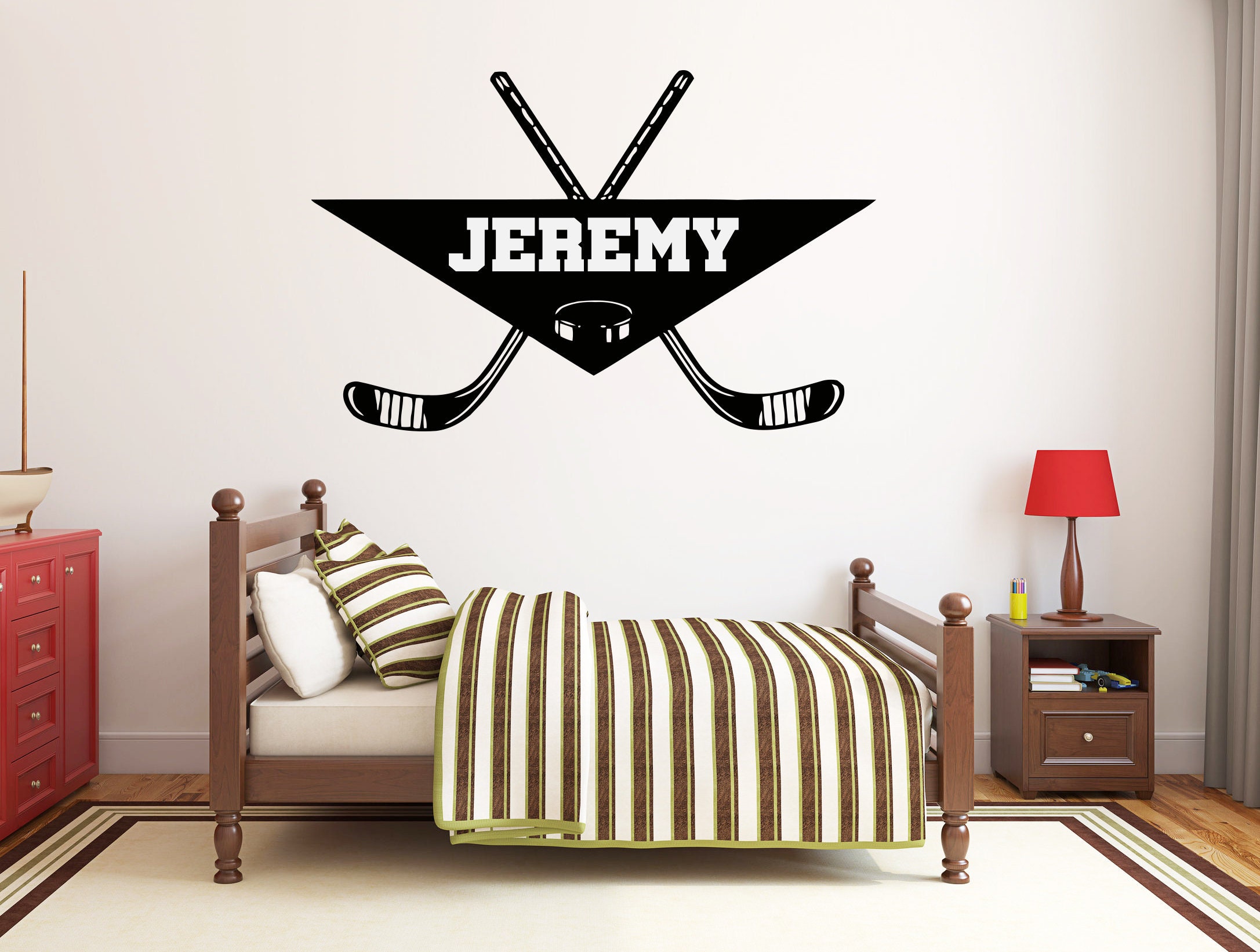 Personalized Wall Decal | Ice Hockey Wall Decal | Hockey Player Wall Decal | Hockey Stick | Sports Wall Decal HK37