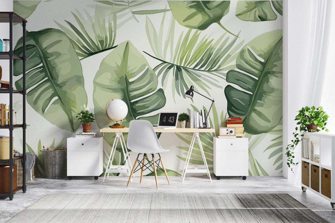 Buy Jungle Leaves Mural | Peel & Stick Tropical Green Wallpaper ...