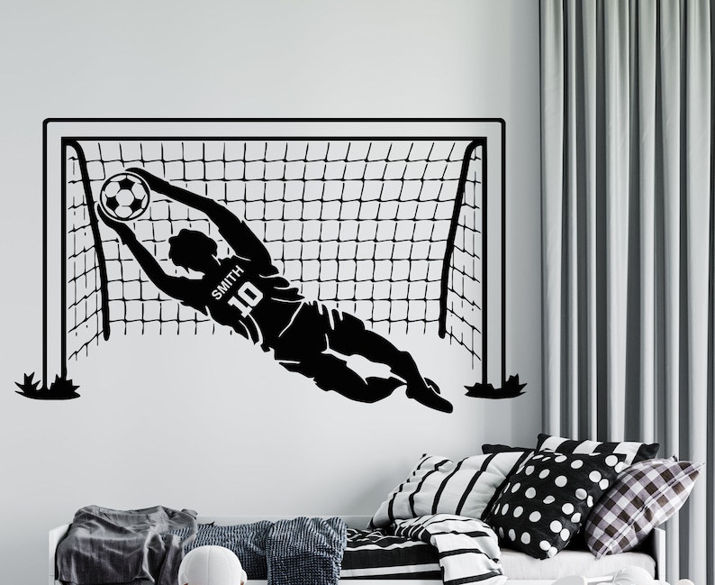 Personalized Name Soccer Goalkeeper Wall Decal Soccer Player Wall Sticker Soccer Wall Decor sc38 image 1