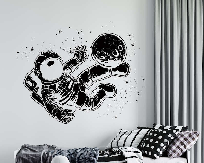 Astronaut Wall Decal Outer Space Wall Decal Custom Name Etsy