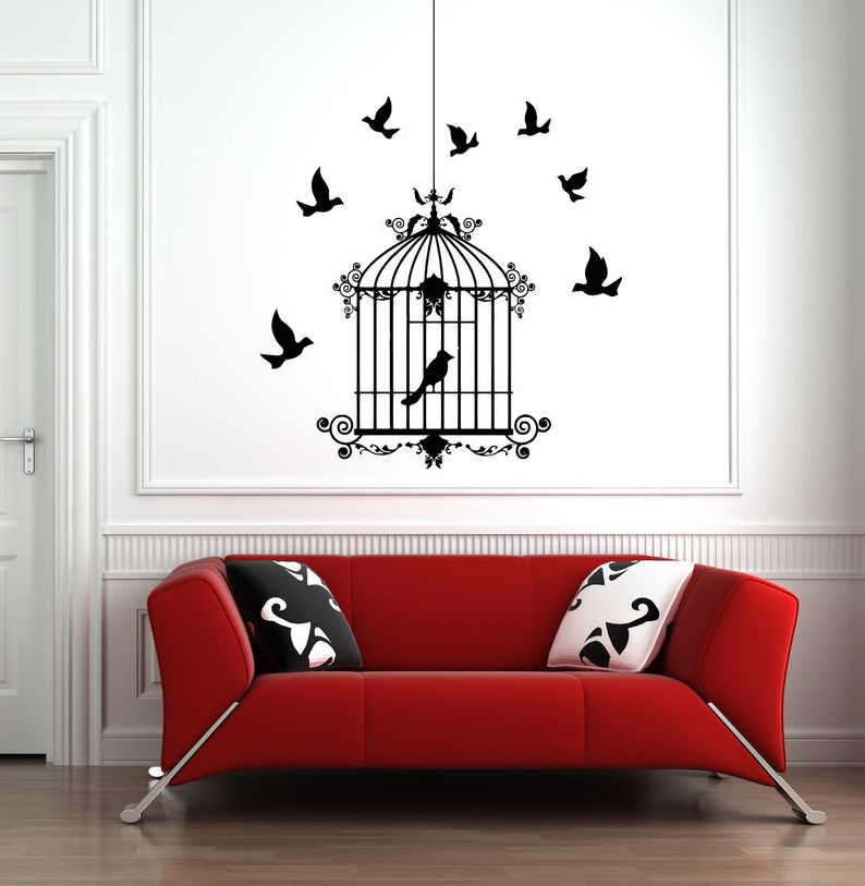 Tree Branch Wall Decal Bird Cage Wall Decal Birds Wall Etsy