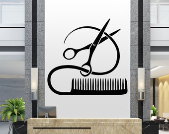 Hair Salon Wall Decal: Scissors & Comb Vinyl Sticker 2872