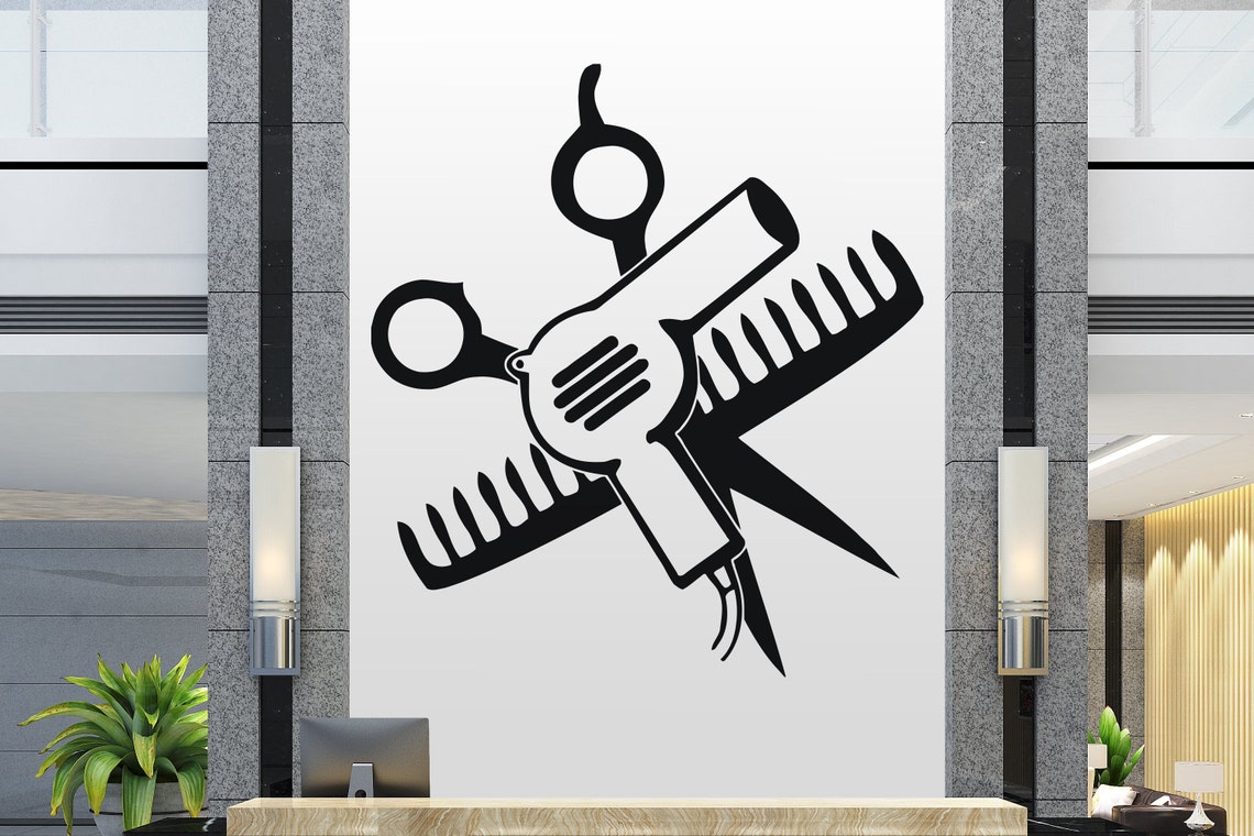 Hair Salon Wall Window Decal Sticker Hair Stylist Hair Tools Etsy