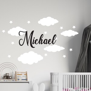Personalized Name Wall Decal | Clouds  and Stars Wall Decal | Custom Name Wall Decal | Decal for Nursery z133