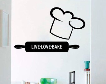 Kitchen Wall Decal: Chef Hat & Rolling Pin, Removable Vinyl Sticker, 4518