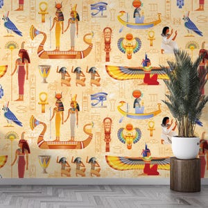 Ancient Egypt Peel and Stick Wallpaper Egyptian Wall Mural Self Adhesive Removable Egyptian Gods Wallpaper PW753