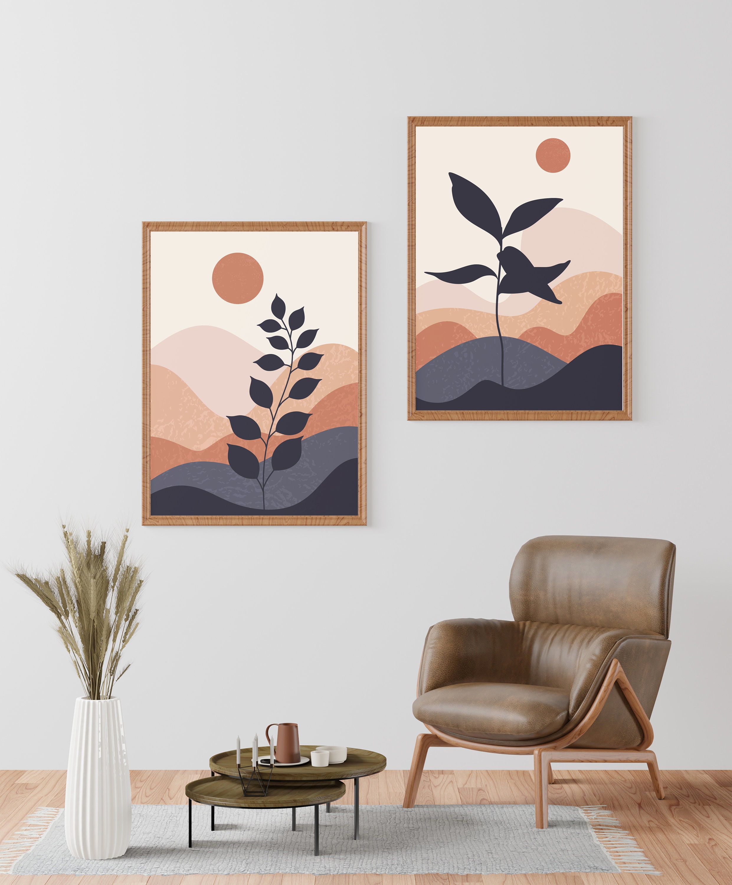 Bohemian Abstract Art Print Wall Poster Set of 2 Boho Poster Etsy