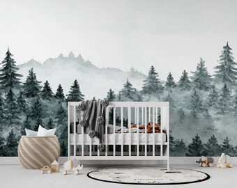 Pine Tree Forest Wall Mural: Peel and Stick Removable Wallpaper, PW221
