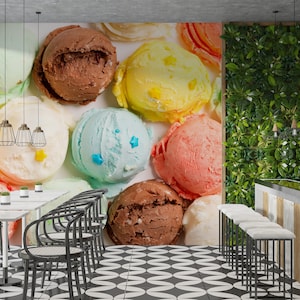 Ice Cream Wall Graphics Peel and Stick Wallpaper Ice Cream Cafe Restaurant Self Adhesive Removable Fabric Restaurant Mural PW181