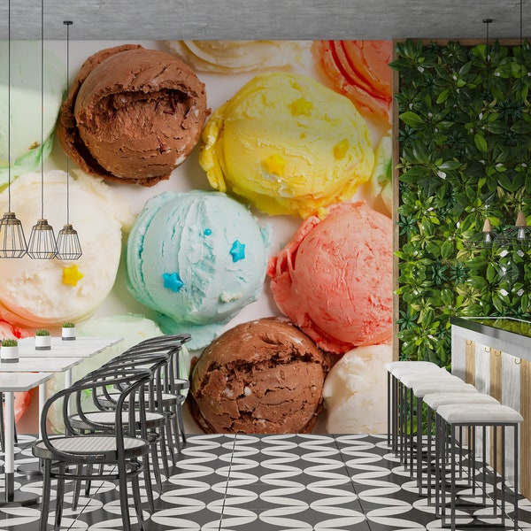 Ice Cream Wall Graphics Peel and Stick Wallpaper Ice Cream Cafe Restaurant Self Adhesive Removable Fabric Restaurant Mural PW181