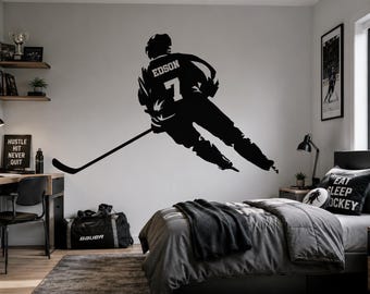 Custom Hockey Wall Decal | Player Name Number Vinyl Sticker | Sports Bedroom Decor | HK11