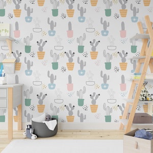 Cactus Wallpaper  Nursery Peel and Stick Wallpaper Watercolor Cactus Wallpaper Self Adhesive Removable Fabric Wallpaper PW135