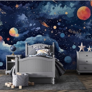 Arte murale galassia acquerello - Stampa nebulosa spaziale - Murale notte stellata celeste - Decorazione astronomica cosmica - Opera d'arte sognante sullo spazio PW333