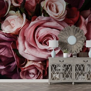 Rose Flowers Wallpaper Peel and Stick Pink Rose Flowers Self Adhesive Mural Removable Fabric 3D Wallpaper PW229