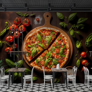 Pizza Restaurant Wall Graphics Peel and Stick Wallpaper Italian Restaurant Self Adhesive Removable Fabric Restaurant Mural PW199