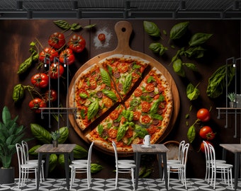 Tuscan Pizza Indulgence | Italian Eatery Wall Mural | Peel & Stick Food Graphic | PW199