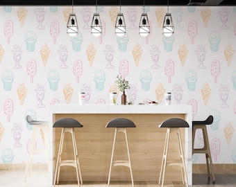 Ice Cream Wall Graphics Peel and Stick Wallpaper Ice Cream Cafe Restaurant zelfklevende verwijderbare stof Restaurant muurschildering PW496