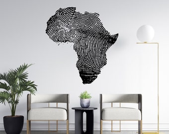 Africa Map Fingerprint Wall Decal Africa Continent Wall Sticker Africa Wall Art AF18
