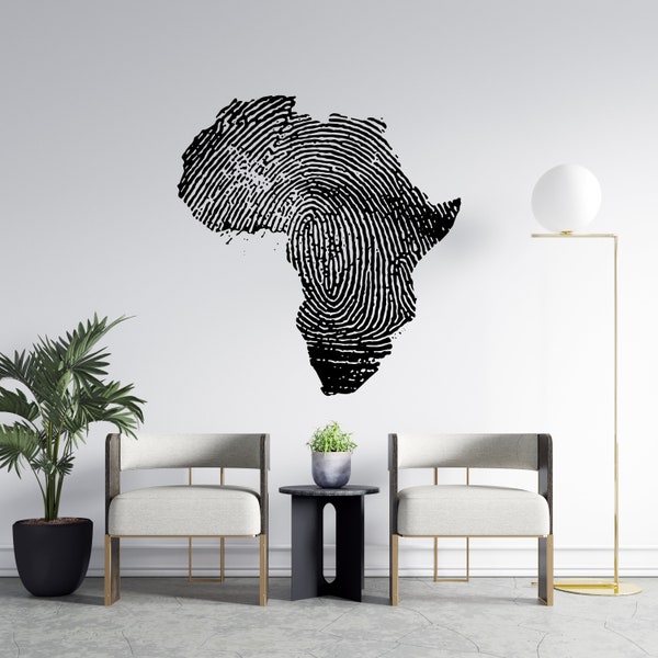 Africa Map Fingerprint Wall Decal Africa Continent Wall Sticker Africa Wall Art AF18