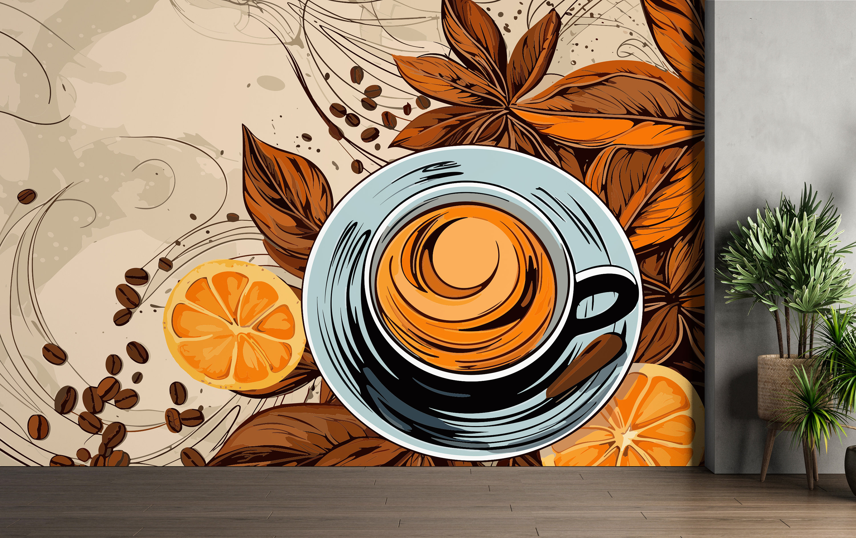 Cafe Plp File Coffee Shop Mural Wallpaper | Peel & Stick Cafe Wall Decor | Fabric ...