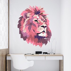 Calcomanía de pared con cabeza de león / Adhesivo decorativo de pared de león a todo color / Decoración de pared de león TGC28
