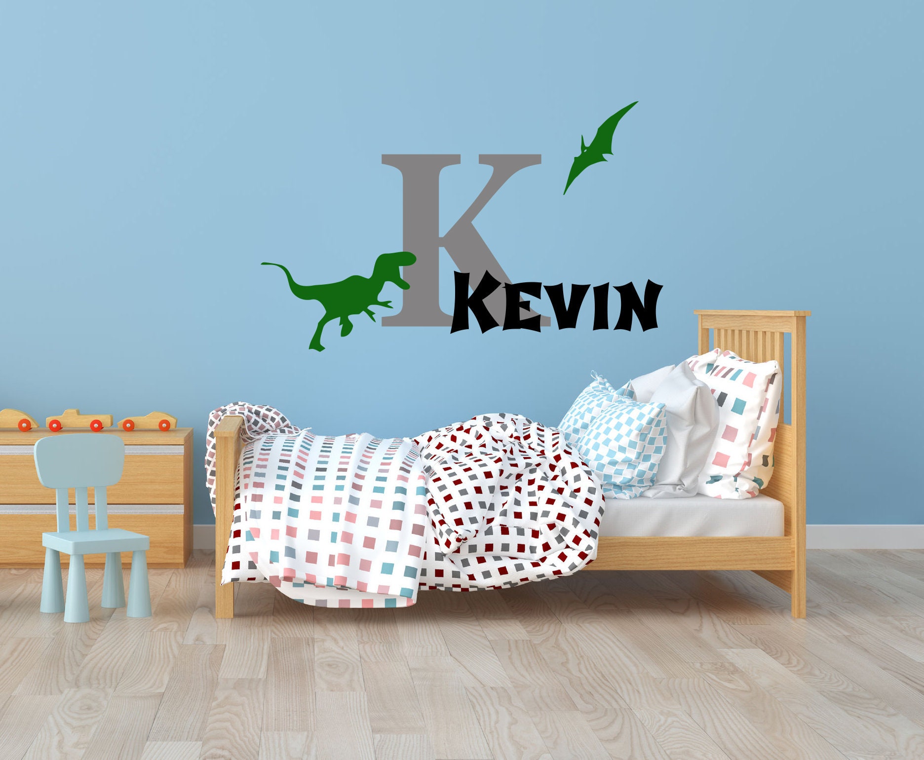 Personalisiert Dino Wandaufkleber Mit Namen – T-Rex & Apatosaurus Design – Selbstklebend, Ca. 95x29 Cm