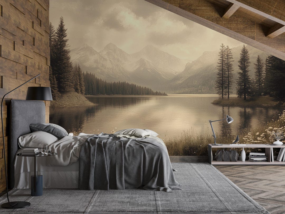 Serene Mountain Lake Mural - Peel and Stick Wallpaper, Nature Wall ...