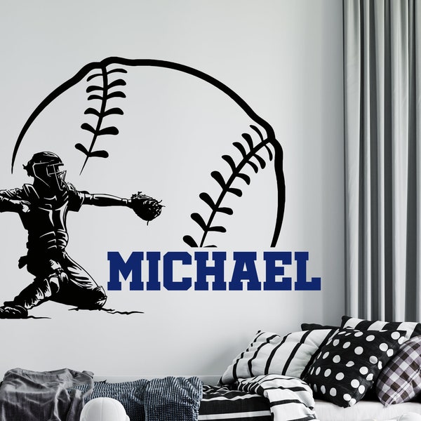 Personalized Name Baseball Wall Decal | Softball Wall Sticker | Sports Quote Wall Decal BB4