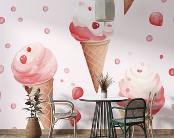 Ice Cream Wall Graphics Peel and Stick Wallpaper Ice Cream Cafe Restaurant zelfklevende verwijderbare stof Restaurant muurschildering PW502