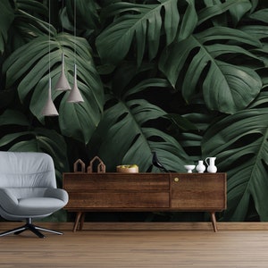 Tropical Wall Mural Peel and Stick Wallpaper Dark Tropical Wallpaper Self Adhesive Removable Fabric Jungle Wallpaper for Office PW193