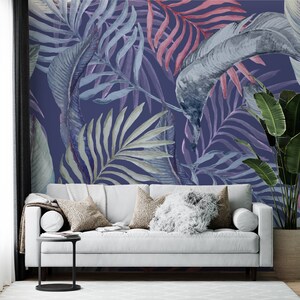 Tropical Wall Mural Peel and Stick Dark Tropical Wallpaper Self Adhesive Removable Fabric Jungle Wallpaper PW32