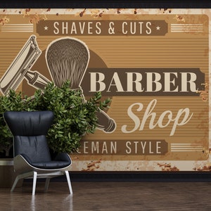 Barber Shop Wallpaper for Salon Peel and Stick Self Adhesive Removable Barber Shop Wall Graphics Hair Cuts Vintage Wallpaper PW573