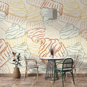 Vintage Sweets Wall Graphics Desserts Cupcakes Wallpaper Peel n Stick Wallpaper Cafe Bakery Restaurant Removable Wallpaper PW541