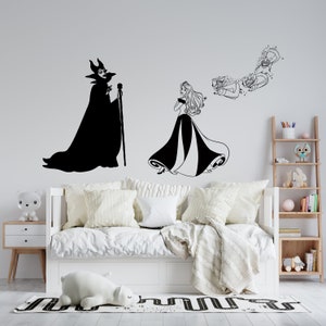 Princess Aurora and Maleficent Wall Decal | Sleeping Beauty Wall Decor | Cartoon Wall Sticker | Wall Decor for Girls Bedroom cus123