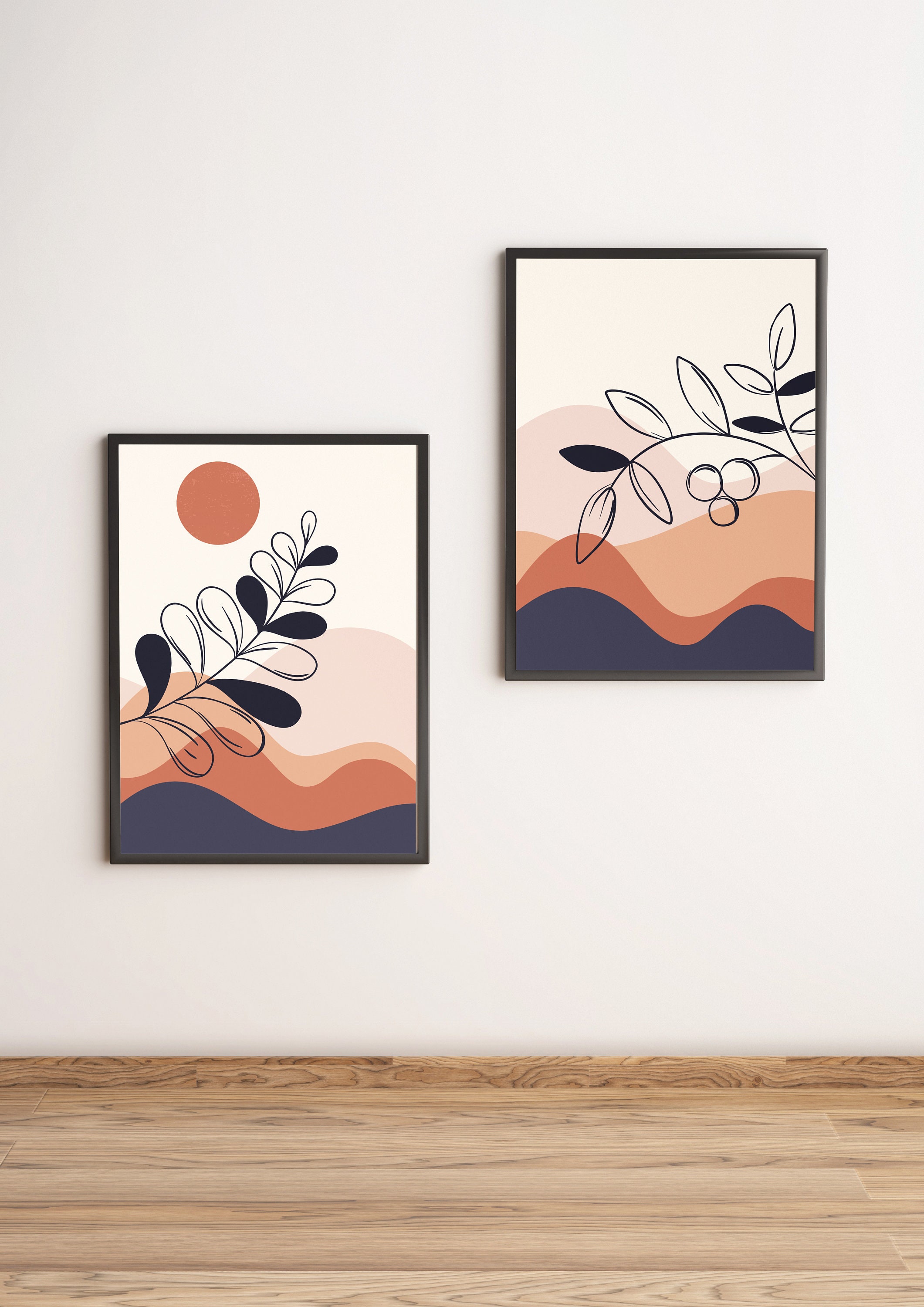 Boho Abstract Art Print Set | Botanical Bohemian Wall Decor | Modern ...