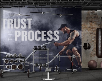 CrossFit Gym Motivation Mural | Fitness Workout Peel & Stick Wallpaper | Athletic Training Wall Decor | PW166
