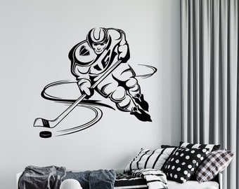 Hockey Player Wall Decal: Sports Vinyl Decor 4376