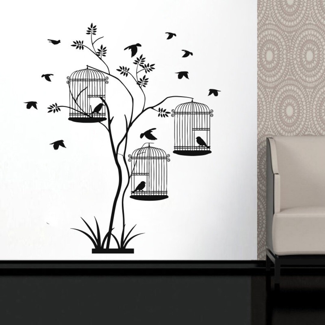Tree With Birds Wall Decal: Nature Inspired Vinyl Sticker 1257 - Etsy