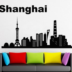 Shanghai City decal City Sticker Skyscraper Wall Decal Window Sticker Room Vinyl sticker Building Decor house Sight Handmade t702
