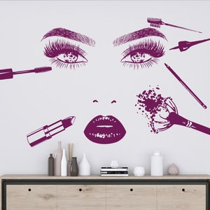 Makeup Wall Decal Makeup Artist Wall Sticker Cosmetics Lipstick Beauty Salon Wall Art z132