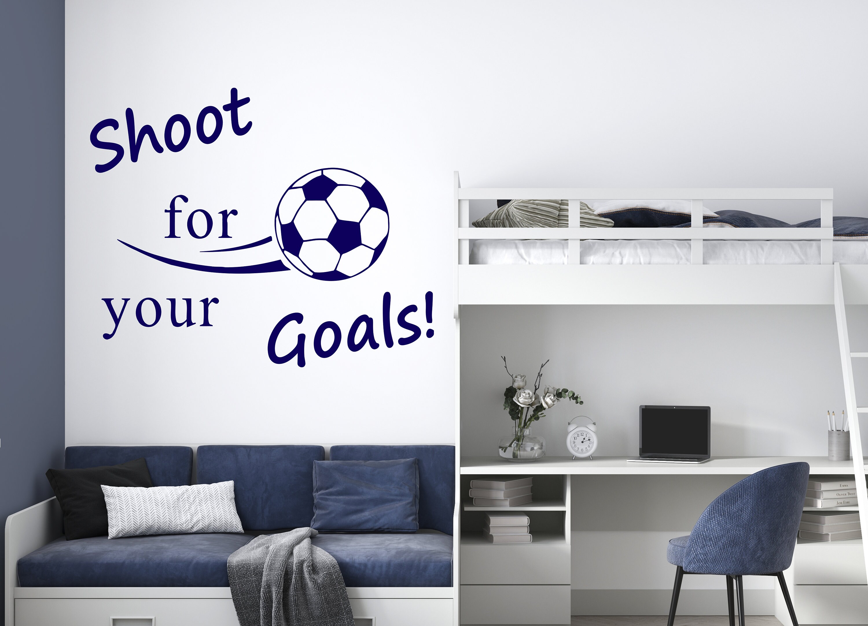 thumbnail image 2 of Football Stickers, \"Shoot For Your Goals\" Wall Stickers For Boys, Removable Football Posters Vinyl Sticker For Kids Bedroom Playroom(Black 2 of 11