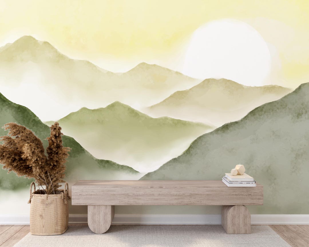 Mountain Wallpaper Peel and Stick Mountain Watercolor Wallpaper ...