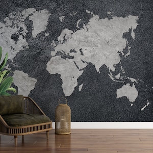 World Map Geography Wallpaper Peel and Stick World Map Wall Mural Map Self Adhesive Removable Fabric Wallpaper PW289